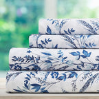 DREAMCARE Full Size Bed Sheets - Luxurious Floral Full Sheet Set - 4 Pc Ultra Soft Breathable Wrinkle Free Brushed Microfiber Floral Blue