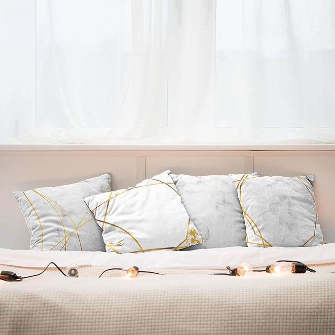Ambesonne Marble Throw Pillow Cushion Case Pack of 4, Modern Design Illustration of Geometric Golden Yellow Tone Lines Shapes, Modern Accent Double-Sided Digital Printing, 24", Grey Mustard