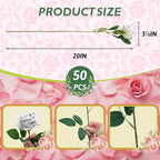 50 PCS Fake White Roses, Artificial White Flowers Bulk Realistic Silk Faux Roses with Stems for Wedding Decorations Table Centerpieces Bridal Bouquet DIY Floral Arrangement Event Party Home Decor