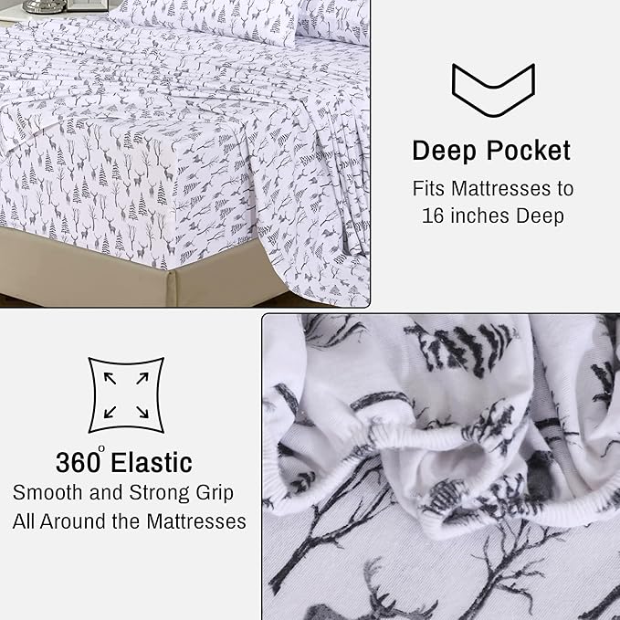 RUVANTI Flannel Sheets Twin Size - 100% Cotton Double Brushed Twin Sheets Set, Deep Pockets 16 Inches, All Seasons Breathable & Extra Soft Bed Sheets, Warm & Cozy, 3 Piece, Dry Winter