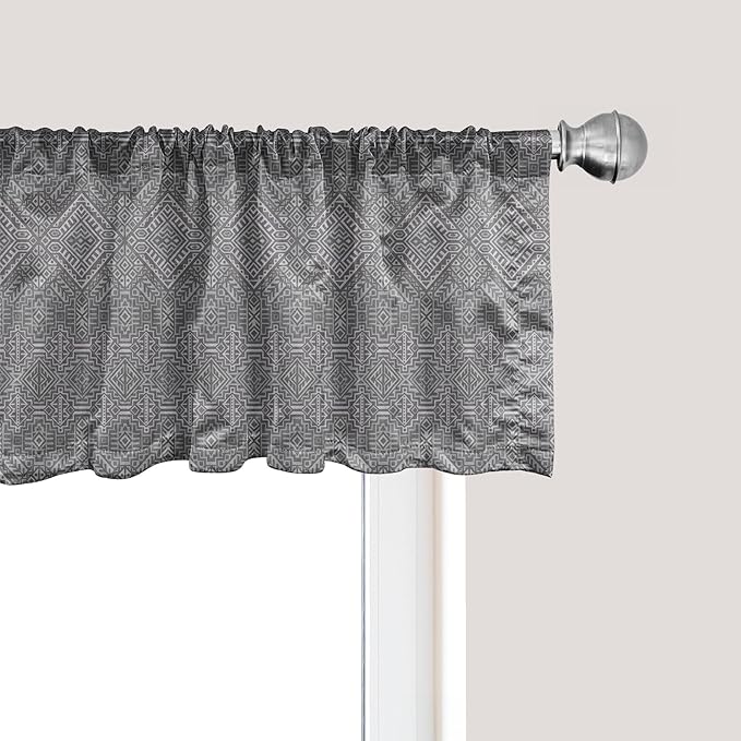 Ambesonne Aztec Window Valance Pack of 2, Pattern of Symmetric Tribal Inspired Streaks and Motifs in Greyscale Tones, Rod Pocket Curtain Valances for Kitchen Bedroom, 42" X 12", Pale Grey and Dimgray