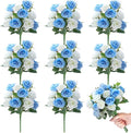 Zeyune 8 Pack 12 Inch Wedding Bouquets for Bride Bridesmaid Blue and White Artificial Rose Bouquet Fake Silk Roses Flowers Bunches Bulk for Home Office Garden Parties Decoration
