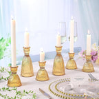 6 Pcs Amber Glass Candlestick Holders (3.5"/6", Assorted)- Tall Taper Candle Holders with Vintage Design, Candle Stick Holders in Bulk for Fall Party Decor, Amber Candle Holder for Tapered Candles