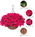 Artificial Fake Hanging Flowers Plants Basket for Outdoors Decoration, Faux Silk Bougainvillea Flowers in Planter UV Resistant Realistic Flower for Outside Porch Patio Garden Yard Home Decor (Hotpink)