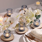 24pcs Assorted Blue Votive Candle Holders for Wedding Decorations, Ribbed Tea Lights Candle Holder Glass, Blue Candle Holders for Table Centerpiece, Party and Holiday Decorations