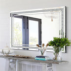 32" X 47" Large Wall Mirror for Decor Living Room, Rectangular Crystal Mirror with Glass Tiles Frame, Unique Horizontally/Vertically Hang for Living Room, Bathroom, Entrance Decor