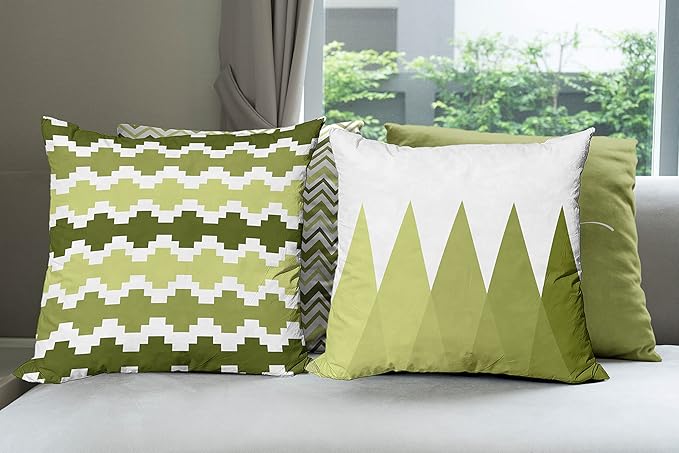 Ambesonne Modern Throw Pillow Cushion Case Pack of 4, Geometric Style Pattern of Triangles Zigzags Love Home Phrase Design, Modern Accent Double-Sided Digital Printing, 20", Olive Green and White