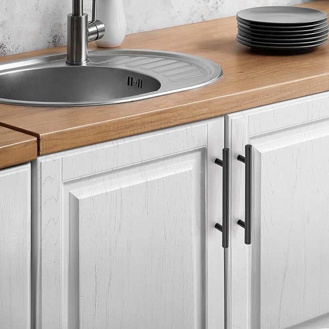 JOY DECOR 3 Pack Cabinet Handles, Black Cabinet Pulls, 5 in Hole Center Kitchen Hardware, Stainless Steel T Bar Handles for Dresser Drawers