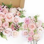 AmyHomie Blush Pink Artificial Flowers Combo Silk Rose Fake Flowers w/Stem for DIY Wedding Bouquets Centerpieces Arrangements Table Fall Decor Party Bridal Baby Shower Home Decorations