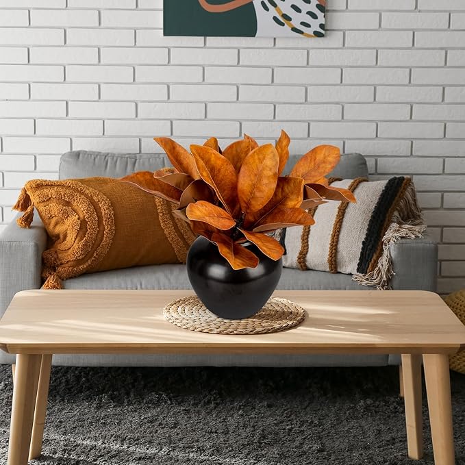 4 Pcs Fall Magnolia Silk Leaves Branches 22 Inch 3D Real Touch Autumn Faux Magnolia Stems Fake Orange Leaves Twigs for Indoor Outdoor Vase Filling Home Wedding Decoration