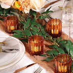 Glass Amber Votive Candle Holder, Ribbed Votive Candle Holders Set of 12, Tealight Candle Holder for Wedding Centerpieces Dinner Party Table Decor