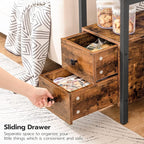 HOOBRO End Table with Charging Station, Narrow Side Table with 2 Drawer & USB Ports & Power Outlets, Nightstand for Small Spaces, for Living Room, Bedroom, Rustic Brown and Black BF541BZ01