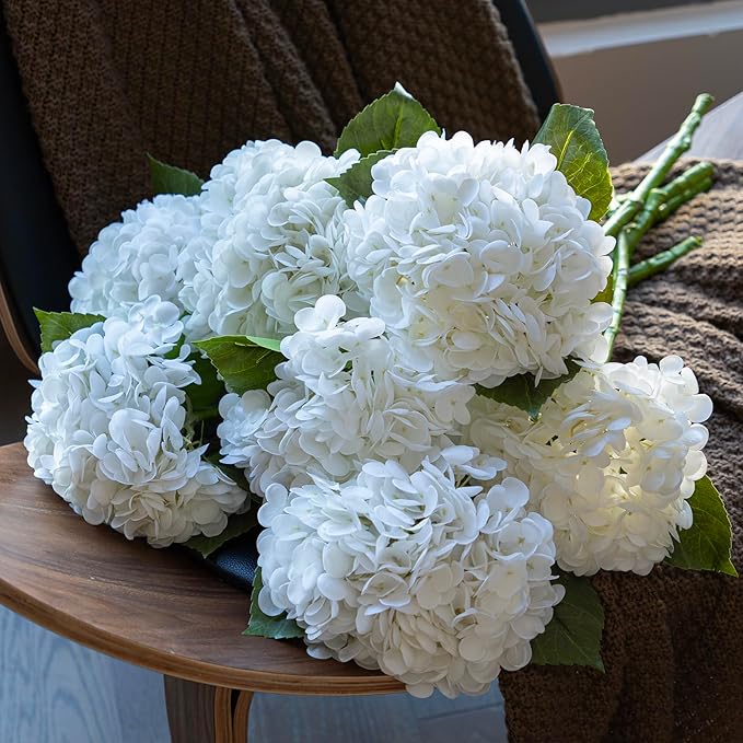 3PCS 22 inch Lifelike Artificial Hydrangea Large Real Touch Flowers Artificial Flowers Dry Flowers Outdoor Wedding Christmas Office Family Party Living Room Table Decoration (White)