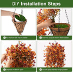 Artificial Faux Fall Hanging Flowers Plants Basket for Fall Outdoor Decoration,Fake Silk Orange Mums planters UV Resistant Look Real for Home Porch Patio Yard Outside Autumn Decor (Brown Orange)