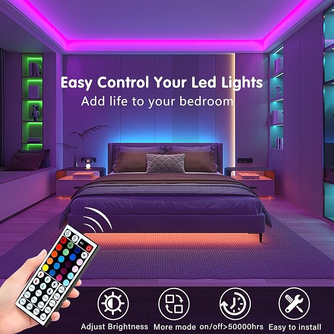 Keepsmile 100ft Led Strip Lights (2 Rolls of 50ft) Bluetooth Smart App Control Music Sync Color Changing RGB Led Light Strip with Remote,Led Lights for Bedroom Room Home Decor Party Festival