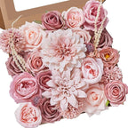 Alecono Artificial Flowers, Dusty Pink Silk Fake Flowers for DIY Wedding Bridal Bouquets, 𝙎𝙚𝙩 𝙤𝙛 𝟮, Wedding Cake Flowers for Table Centerpieces Baby Shower Birthday Party Home Decorations