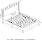 Furinno Laval Double Row Nail Head Upholstered Platform Bed Frame, King, Stone