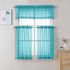 Chyhomenyc Turquoise Sheer Curtains 36 inch Length 2 Panels, Light Filtering Voile Rod Pocket Short Window Curtians for Bathroom Living Room Farmhouse Small Windows, 42Wx36L inches