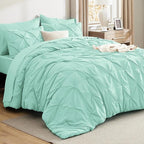 Bedsure California King Comforter Set - Bed in a Bag Cal King Bedding Set 7 PCS, GentleSoft™ Pintuck Bed Set Gift for Family, Pinch Pleat Mint Green Comforter with Sheets, Pillowcases & Shams