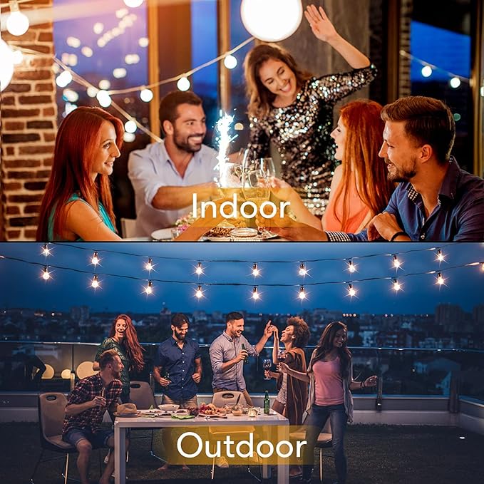 50FT Outdoor String Lights Waterproof, Bright 2700K LED Patio Lights String with 27 G40 Shatterproof Globe Bulbs, Connectable Edison String Lights for Outside, Garden, Balcony, Porch