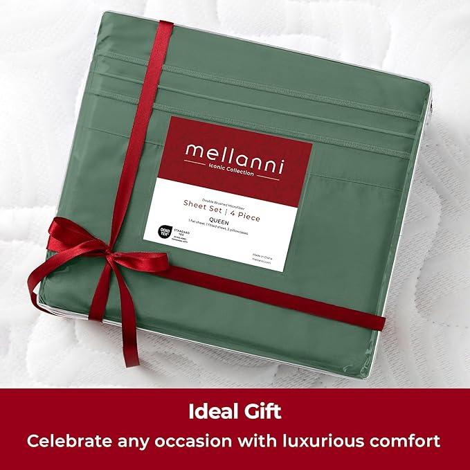 Mellanni Extra Deep Twin XL Sheets - 3 PC Iconic Collection Bedding - Luxury, Ultra Soft, Cooling Bed Sheets - Wrinkle, Fade, Stain Resistant (Twin Extra Long, Emerald Green)