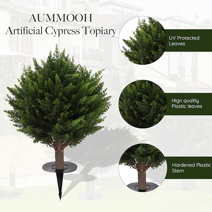 Artificial Cedar Topiary Tree, Indoor Outdoor Decorative Plant, Faux Evergreen Foliage (4, 15.7 inch Height (Leaves Diameter 15.7 inch))