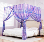 Mengersi Tie Dye Canopy Bed Curtains with Lights,Gradient Ombre Bed Canopy for Girls,Canopy for Bed Princess Bed Drapes for Girls Room Decor(Twin,Purple)