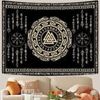 OSUNBD Nordic Viking Tapestry Wall Hanging - Large 93x71 inches Soft Flannel with Valknut, Celtic Runes & Norse Mythology Scandinavian for Bedroom, Living Room Decor