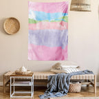 Lunarable Abstract Tapestry Twin Size, Paintbrush Watercolor Large Pastel Horizontal Stripes in Various Tones Boho Print, Wall Hanging Bedspread Bed Cover Wall Decor, Twin Size, Lilac Pink
