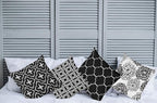Ambesonne Vintage Throw Pillow Cushion Case Pack of 4, Monochrome Design Grid Trellis Quatrefoil Mesh and Dahlia Flowers Modern, Modern Accent Double-Sided Digital Printing, 24", Charcoal Grey White