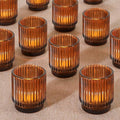 Vintage Ribbed Amber Glass Tealight & Votive Candle Holders (Set of 12), Wedding Bridal Shower Party Table Decor, Fall Decor, Boho Decor, Shelf Decoration