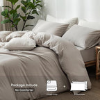 MooMee Bedding Duvet Cover Set 100% Washed Cotton Linen Like Textured Breathable Durable Soft Comfy (Heathered Cream Grey, Alaska King 132"x120")