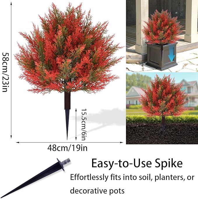 2pack 23Inch Realistic Artificial Autumn Plant Balls Simulation Cedar Trees, UV Resistant Artificial Fall Fake Bushes for Outdoor Garden Porch Farmhouse Kitchen Office Potted Plant Decoration