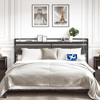 HOOBRO King Size Headboard, Headboard with 2 Outlets and 4 USB Ports, Adjustable Height, Storage Rack, Sturdy and Stable, Easy Assembly, Charcoal Gray and Black