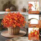 Artificial Fall Flowers for Decoration Fake Flowers Outdoor Artificial Plants, 12 Bundles Faux Mums Autumn Plastic Flower UV Resistant for Porch Patio Home Yard Garden Window Box Pot Planters
