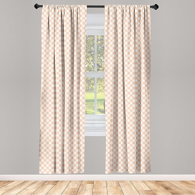 Ambesonne Geometric Curtains, Pale Salmon Colored Chess Table Like Modern Pink Color Squares Art Print, Window Treatments 2 Panel Set for Living Room Bedroom, Pair of - 28" x 63", Peach Cream