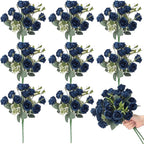 Zeyune 8 Pack 12 Inch Wedding Bouquets for Bride Bridesmaid Dark Blue Artificial Rose Bouquet Fake Silk Roses Flowers Bunches Bulk for Home Office Garden Parties Decoration
