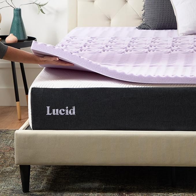 LUCID Lavender Infused 2 Inch Memory Foam Mattress Topper with 5 Zones – Full Size – Plush Feel – CertiPUR Certified – Dorm Room Essentials