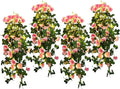 RECUTMS Artificial Hanging Rose Flower 4PCS Vine Plants with 30 LED Fairy String Lights Fake for Indoor Outside Garden Porch Farmhouse (Pink)