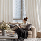 RYB HOME Linen Sheer Curtains Extra Long Window Drapes Light & Airy Translucent Panels for Bedroom Living Room, Office, Nursery, Rod Pocket Back Tab, Ivory, W 52 x L 102 inch, Set of 2
