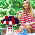 36 Pcs Artificial Chrysanthemums Flowers Patriotic Flowers Decor 4th of July Fake Silk Flowers Bouquet for Home Decor Indoor Memorial Day Table Centerpiece (Red, White, Blue)