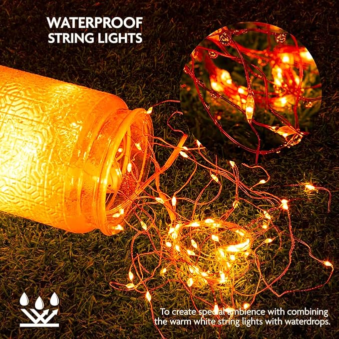 6 Pack Orange Fairy Lights Battery Operated String Lights, 7ft 20 Led Mini Lights, Waterproof Silver Wire Starry for Mason Jars DIY Wedding Party Bedroom Christmas