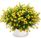Artificial Fake Flowers Plants for Outdoor, 16 Bundles Faux Eucalyptus Flower UV Resistant Realistic for Planter Front Door Porch Patio Yellow