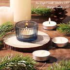 30Pcs Blue Tealight Candle Holder, Ribbed Votive Candle Holders Glass with 32pcs Tea Light Candles for Wedding Decor, Home Decor and Party Decor