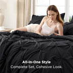 Bedsure Oversized Queen Comforter Set Black - Bed in a Bag Bedding Set 7 Pieces, GentleSoft™ Pintuck Bed Set Gift for Family, Pinch Pleat All Season Comforter with Sheets, Pillowcases & Shams
