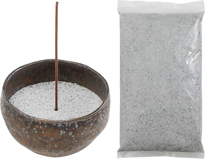 Asayu Japan Incense Burner Kit with Grey Incense Ash (50 g) and Incense Bowl, 100% Zen Made in Japan, Japanese Ceramic Incense Holder with Sand Set for Incense Sticks and Resin