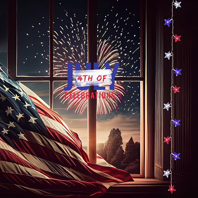 4th of July Decorations Red White and Blue Star String Light Battery Operated 10FT 20 LED Indoor Outdoor Waterproof Twinkle Patriotic Fairy Lights for Independence Day Memorial Day