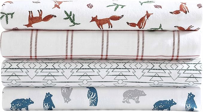Eddie Bauer- Twin Sheet Set, Cotton Flannel Bedding Set, Brushed for Extra Softness, Cozy Home Décor (Bear Mountain Grey, Twin)