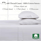 California Design Den Deep Pocket Twin Sheets Set - 400 Thread Count Sateen, Natural 100% Cotton Sheets, Cooling and Durable Bedding Set - Pinstriped