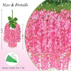 40 Pack Wisteria Hanging Flowers,Hanging Flowers,Fake Wisteria, Hanging Flowers for Decoration,Artificial Flowers,Vines for Bedroom, Wisteria for Wedding Decorations for Home Party(3.6 Ft/Pcs, Pink)